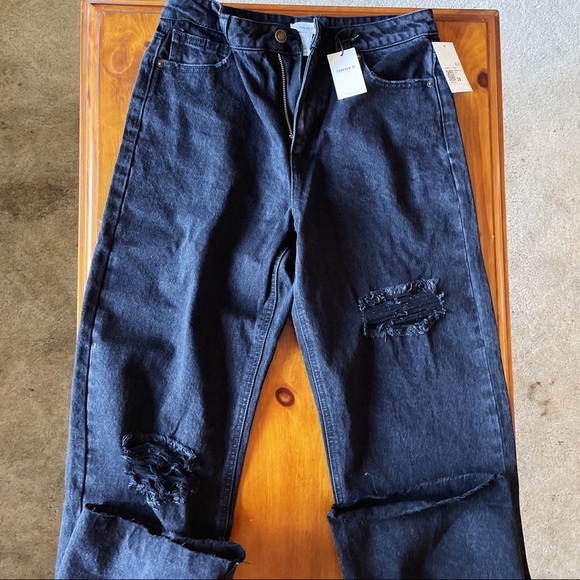 New| Forever 21 Black Ripped Wide Leg Jeans - Picture 2 of 4